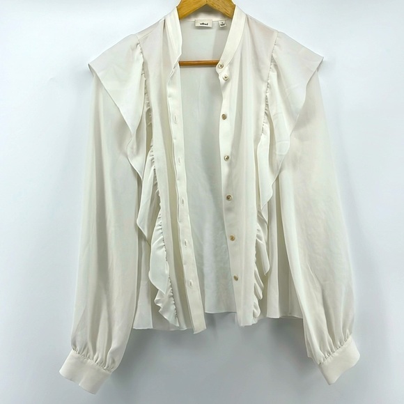NEW ARITZIA WILDRED Panthere Ruffled Blouse Oak Size Small MSRP $110 - Picture 7 of 13